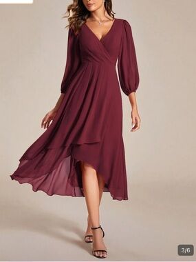 Ever Pretty Wine Wrap High-Low V-Neck Dress small 4
